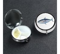 Tuna Thunnus Pill Box 3 Compartment Round Portable Pill Case for Pocket or Purse Pill Holder Weekly Pill Organizer Decorative Metal Medicine Vitamin Organizer Travel Gift