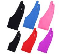 TuNan 6pcs/3 Sizes Artist Gloves for Drawing Tablets Two-Finger, Left or Right Hand, Small/Medium/Large Gloves for Graphics Tablet iPad Pro - Blue, Pink, Black, Purple, Red
