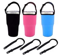 TuNan Tumbler 30oz Carrier Holder Pouch with Shoulder Strap, Fit for YETI, Rtic, Atlin, Ozark Trail, Rambler, Neoprene Sleeve with Carrying Handle - Black, Blue, Pink