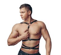 Tunbuy PU Leather Gothic Gay Simple Shoulder Straps Bondage Body Harness Chest Belts Costume for Men (red)