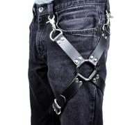 Tunbuy Pu Leather Men Gay Bondage Pants Shorts Rings Body Harness Thigh Garters Belts Costume for Men (black2)