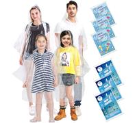 TUNCHMO Disposable Rain Ponchos Family 6 Pack Adults Kids 50% Extra Thicker Emergency Ponchos with Hood