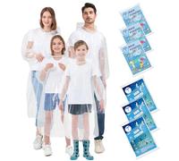 TUNCHMO Rain Ponchos (Family 6 Pack), 0.04mm Thick PE, Clear, One Size, Unisex, Ideal for Outdoor Activities