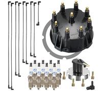 Tune up kit for Mercruiser 5.0, 5.7, 7.4, 8.2 V8 engines with Thunderbolt Ignition. Includes spark plug wires, distributor cap/rotor, and 8 MR43LTS spark plugs for 1997 and newer engines.