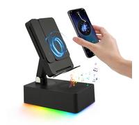 TuneEIf Wireless Induction Bluetooth Speaker, 5-in-1 Foldable Phone Holder, 1500mAh Emergency Charging, Colorful LED Ambient Light, Tech Gadgets Gifts for Men Women, for iPhone Android Tablet, Black