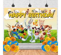 Tunes of Looney Birthday Decorations,Cartoon Tunes of Looney Backdrops for Party Decorations Supplies,Anime Happy Birthday Banner Backdrop for Party Supplies (5x3ft)