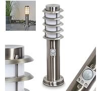 Tunes Outdoor Pathway Light with Motion Detector, Modern Metal/Plastic Bollard Light in Nickel matt/White, Pathway Light 45.5 cm, Garden lamp w. E27, Garden Lighting IP44, Without Bulb