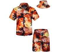TUNEVUSE Little & Big Boys Hawaiian Outfits Kids 2 Pieces Summer Shirts and Short Sets Tropical Beach Printed Youth Clothes Orange Cabana Set 9-10 Years