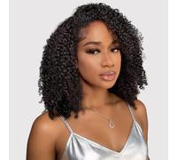 Tunfine Curly Half Wig Human Hair Water Wave 200 Density 3 In 1 Seamless Flip Over Half Wigs Glueless Human Hair with Drawstring Invisible Hairline Headband Clip In Curly Wig for Women 16 Inch