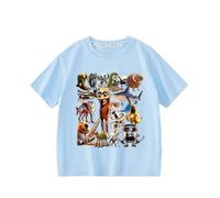 Tung Tung Tung Sahur Boys Short Sleeve T-Shirt,Italian Brain AI Animal Anime Kids Tops Summer,Blue,100cm