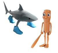 Tung Tung Tung Sahur Toy, Italian Brainrot Desk Decor, 2-Piece Creative Figurine Set with Wooden Stickman and Shark in Sneakers, Unique Gift for Abstract Art and Pop Culture Lovers
