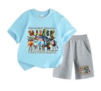 Tung Tung Tung Tung sahur Boy's Summer Tracksuit, Boy's Two-Piece Set with Short Sleeves and Shorts,Blue,110cm
