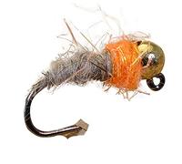 Tungsten Bead Head Hot Spot Hares Ear Jig Fly - Euro Nymph - Hanak Hooks - 6 Flies (Hook #18)