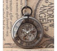 Tungsten Black Transparent no Cover Mechanical Pocket Watch Roman Numeral Wheel Hanging List Male and Female classmates Gift Table Decorate Gift for Father Pocket Watch