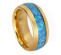 Tungsten Carbide Blue Opal Inlay Comfort Fit Ring Promise Wedding Engagement for Men, 8mm 6mm 4mm, Black Rose Gold Silver, Band Dome Style High Polished Finish, Gift Box Included, 15, Metal Gemstone