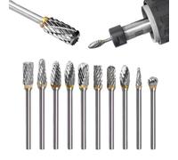 Tungsten Carbide Burr Set 1/4" Shank, 10Pcs Die Grinder Bits Grinding Bits Drill Bits Rotary Tool Attachments Accessories for Metal and Wood Working, Grinding, Drilling, Milling, Carving and Engraving