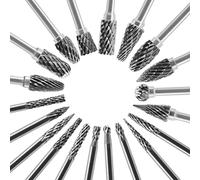 Tungsten Carbide Burr Set 1/8 (3 mm) Shank, Die Grinder Bits, 20 PC Cutting Burr Bits for Dremel, Double Cut Rotary Burr Set for Metal Carving, Engraving, Drilling, Polishing