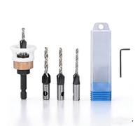 Tungsten Carbide Countersink Drill Bit Set, 90° 4-Flute Woodworking Bits with Adjustable Depth Stop (2.8/3.2/3.5/4.0mm) for Clean Screw Installation in Hardwood Includes Storage Case Wrench