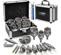Tungsten Carbide Hole Saw Kit 22 Pcs - Carbide Hole Saw Set 9/16" to 2-1/8" for Metal, Stainless Steel, Wood - Includes 2 Drill Bits, Deburring Tool, 4 Blades, 3 Allen Wrenches - Industrial & DIY Use