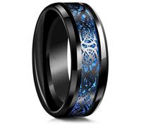 Tungsten Carbide Ring,Black Celtic Dragon Titanium Ring, Blue Carbon Fiber Inlay, Exquisite Jewelry, Suitable for Both Men and Women, Jewelry Gift,tungsten ring men (Size 7)