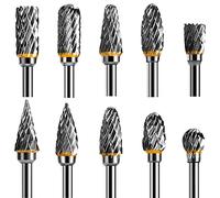 Tungsten Carbide Steel Double Cut Rotary Burrs Set for Rotary Tool, 10pcs 1/8 inches Shank Fits Rotary Tool for Grinder Drill, DIY WoodWorking Carving, Metal Polishing, Engraving, Drilling