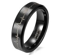Tungsten Love 6mm Black Comfort Fit Tungsten Carbide Ring with Laser Forever Love Design Women's Aniversary/Engagement/Wedding Band : UK Size - Z+1
