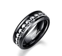 Tungsten Men's Rings with 925 Sterling Silver Skulls Inlay - 8mm Black Band Statement Ring, Comfort Fit - Gothic Gifts for Men Size Q