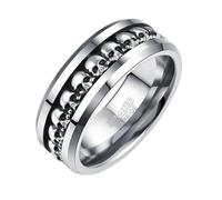 Tungsten Men's Rings with 925 Sterling Silver Skulls Inlay - 8mm Silver Band Statement Ring, Comfort Fit - Gothic Gifts for Men Size Z1/2
