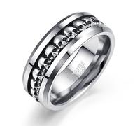 Tungsten Men's Rings with 925 Sterling Silver Skulls Inlay - 8mm Silver Band Statement Ring, Comfort Fit - Gothic Gifts for Men Size S