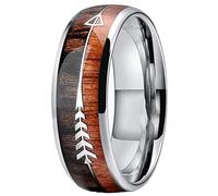 Tungsten Rings for Men 8mm, Fishbone Inlay Ring for Wedding Size L to Z | Engagement Ring Comfort Fit, Promise Ring Minimalist