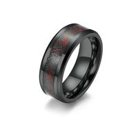Tungsten Steel Carbon Fiber Dragon Pattern Ring, Domineering Men'S Nibelung Ring, Tungsten Gold Jewelry