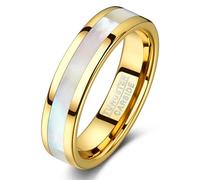 TUNGSTORY 6mm Mens Tungsten Carbide Ring 14K Gold Plated Mens Ring with Mother of Pearl Shell Inlaid Wedding Band Comfort Fit Size T1/2