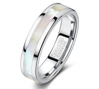 TUNGSTORY 6mm Mens Tungsten Carbide Ring 14K Gold Plated Mens Ring with Mother of Pearl Shell Inlaid Wedding Band Comfort Fit Size Q
