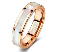 TUNGSTORY 6mm Mens Tungsten Carbide Ring 14K Gold Plated Mens Ring with Mother of Pearl Shell Inlaid Wedding Band Comfort Fit Size O