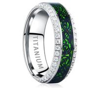 TUNGSTORY 8mm Men's Wedding Bands Titanium Rings for Men Silver Celtic Dragon Ring Green Carbon Fiber and Cubic Zirconia Inlay Promise Ring for Him Comfort Fit Size T1/2