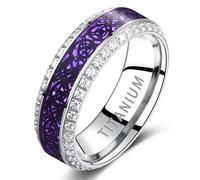 TUNGSTORY 8mm Men's Wedding Bands Titanium Rings for Men Silver Celtic Dragon Ring Purple Carbon Fiber and Cubic Zirconia Inlay Promise Ring for Him Comfort Fit Size Y