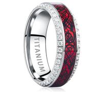 TUNGSTORY 8mm Men's Wedding Bands Titanium Rings for Men Silver Celtic Dragon Ring Red Carbon Fiber and Cubic Zirconia Inlay Promise Ring for Him Comfort Fit Size V1/2