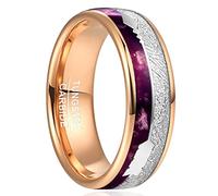 TUNGSTORY 8mm Rose Gold Tungsten Ring Mens Wedding Ring Bands with Purple Agate and Silver Imitated Meteorite Inlay Dome Arrow Rings Size S