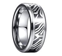TUNGSTORY 8mm Silver Tungsten Carbide Damascus Pattern Wedding Rings for Men Women with Polished Beveled Edges Comfort Fit Size Q