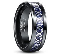 TUNGSTORY Black Tungsten Carbide Ring Inlaid with Blue Carbon Fiber 8mm Leo Pattern Two Tone Ring for Men Women High Polished Beveled Edge Comfort Fit Size S