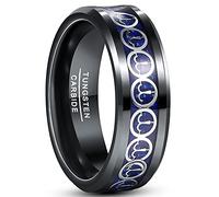 TUNGSTORY Blue Carbon Fiber Tungsten Carbide Ring 8mm Black Aries Pattern Engagement Ring for Men Women High Polished Beveled Edge Comfort Fit Size V 1/2