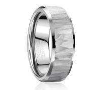 TUNGSTORY Mens Rings Tungsten Hammered Silver Ring 8mm Classic Mens Tungsten Wedding Bands with Beveled Edges Comfort Fit Jewelry Gift for Him Size Z 1/2