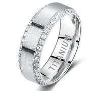 TUNGSTORY Mens Wedding Rings Silver Titanium Cubic Zirconia Eternity Ring 8mm Anniversary Ring Simulated Diamond Inlay Comfort Fit Size Q