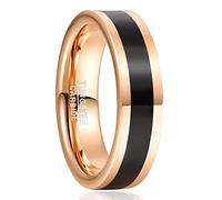 TUNGSTORY Tungsten Carbide Ring 6mm Rose Gold Electroplated Engagement Ring Black Enamel Partner Ring Polished Finish for Men Women Comfort Fit Size J 1/2