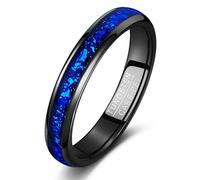 TUNGSTORY Wedding Bands 4mm Tungsten Carbide Rings for Women Black Ring with Blue Foil Inlay Domed Promise Rings for Her Comfort Fit Size Q