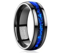 TUNGSTORY Wedding Bands 8mm Tungsten Carbide Rings for Men Black Ring with Blue Foil Inlay Domed Promise Rings for Him Comfort Fit Size Y