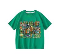 Tungtungsahur Boys Summer New T-Shirt, Italian Brain AI Animal Kids Short Sleeve Crew Neck Top,Green,100cm