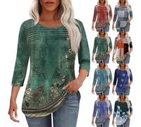 Tunic Crew Neck Tee 3/4 Sleeve Women's Modern Longshirt Business Blouse Sweatshirt Elegant Shirts Cotton Sportshirt Tops Sexy Streetwear Casual T-Shirts Summer(1-Army Green,L)