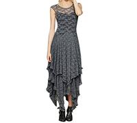 Tunic Shirt Dress Ruffled Sexy Layered Hippie Double Women Trimming Low Long Asymmetrical Style Dresses Lace V-Back Women's Dress Cotton Dress for Women Casual Grey