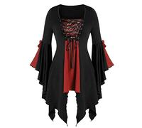 Tunic Sleeve Plus Lace Gothic Blouse Women Tops Size Tee Sequined Long Up Plus Size Tops Dressy Shirts for Women Red